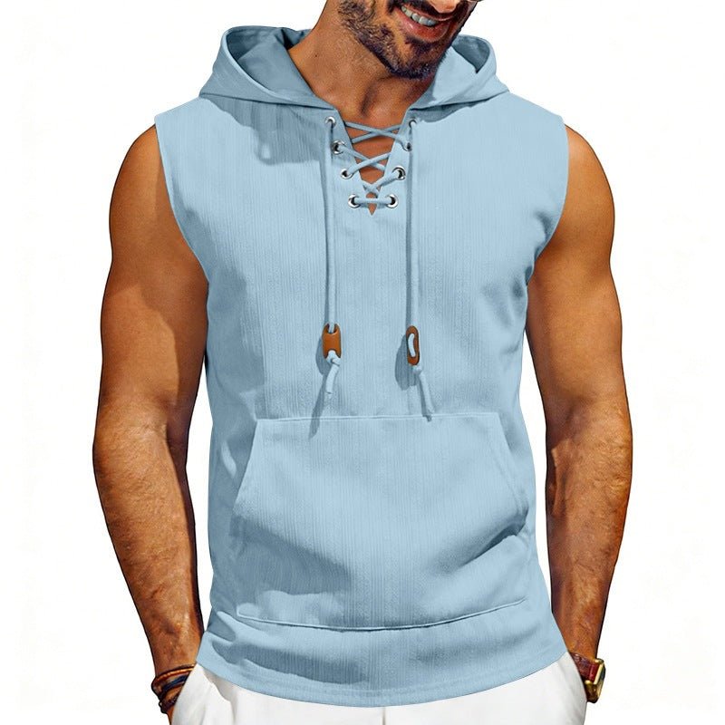 Loose - fit Jacquard Sleeveless Hooded Vest Sleeveless T-shirt - Reffitt & Co.