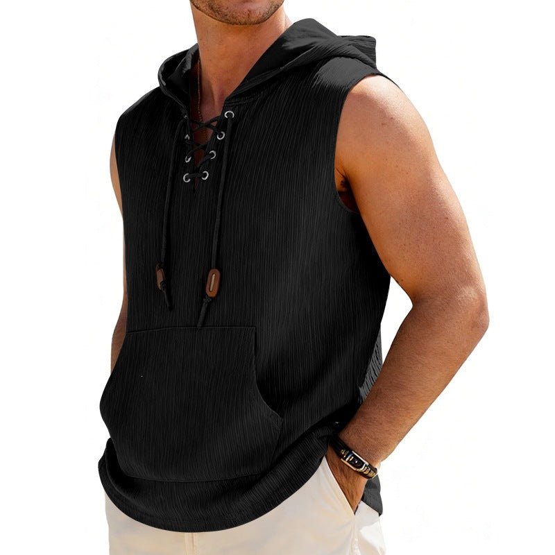 Loose - fit Jacquard Sleeveless Hooded Vest Sleeveless T-shirt - Reffitt & Co.