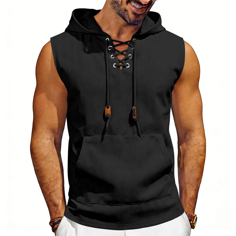 Loose - fit Jacquard Sleeveless Hooded Vest Sleeveless T-shirt - Reffitt & Co.