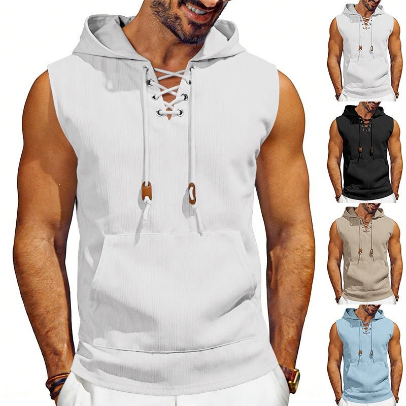 Loose - fit Jacquard Sleeveless Hooded Vest Sleeveless T-shirt - Reffitt & Co.