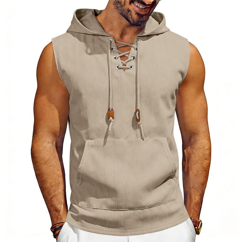 Loose - fit Jacquard Sleeveless Hooded Vest Sleeveless T-shirt - Reffitt & Co.
