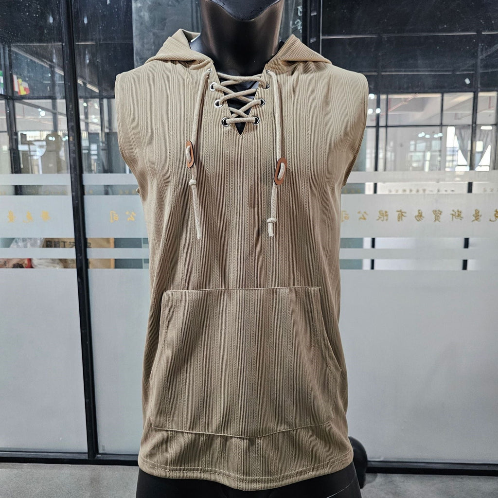 Loose - fit Jacquard Sleeveless Hooded Vest Sleeveless T-shirt - Reffitt & Co.