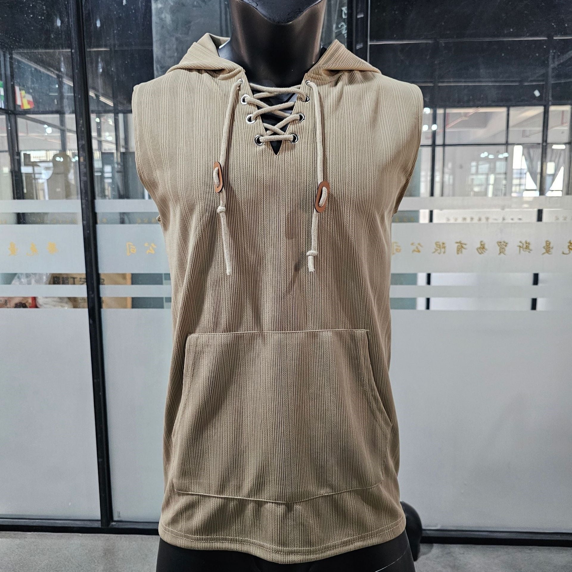 Loose - fit Jacquard Sleeveless Hooded Vest Sleeveless T-shirt - Reffitt & Co.