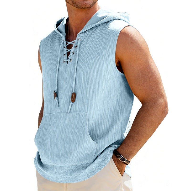 Loose - fit Jacquard Sleeveless Hooded Vest Sleeveless T-shirt - Reffitt & Co.
